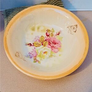Antique Wellsville Ohio Floral Serving Bowl Vintage Roses China